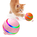 Cat playing with pink and orange automatic self-rolling ball toys