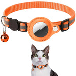 PETXIMA orange reflective AirTag-compatible pet collar worn by a cat