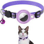 PETXIMA purple reflective AirTag-compatible pet collar worn by a cat