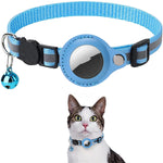 PETXIMA sky blue reflective AirTag-compatible pet collar worn by a cat